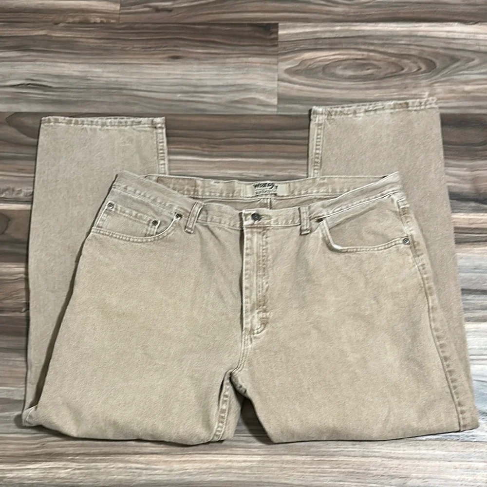 Wrangler Authentics Jeans Men’s Tan Denim Straight Leg Zip Mid Rise 40x30